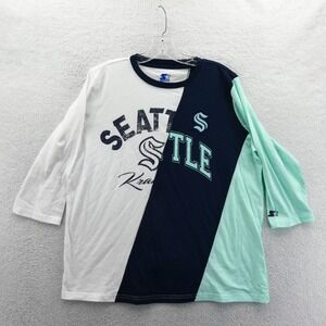 Starter Shirt Womens Medium Seattle Kraken Navy White Colorblock Long Sleeve New